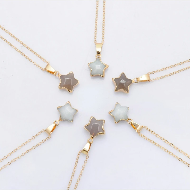 Five-pointed Star Natural Tiger Eye Rose Clear Crystal Quartz Stone Pendant Charm Necklaces for Women Pendant  Angel JP-0022