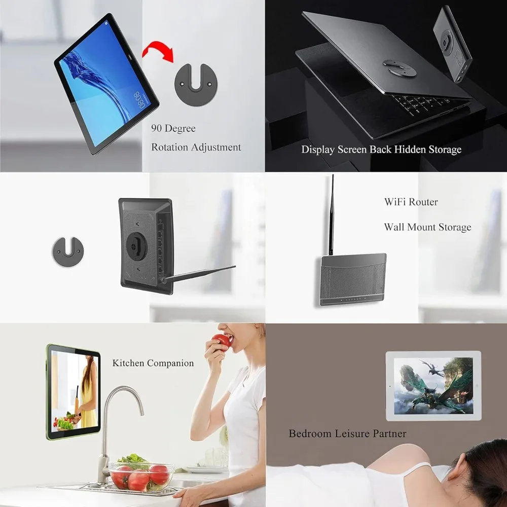 Uniwersalny 90 °   Obrotowy uchwyt ścienny na tablet Regulowany uchwyt na tablet do iPada Mac Mini Telefonów Routerów ze śrubkami i naklejkami — zdjęcie produktu 4