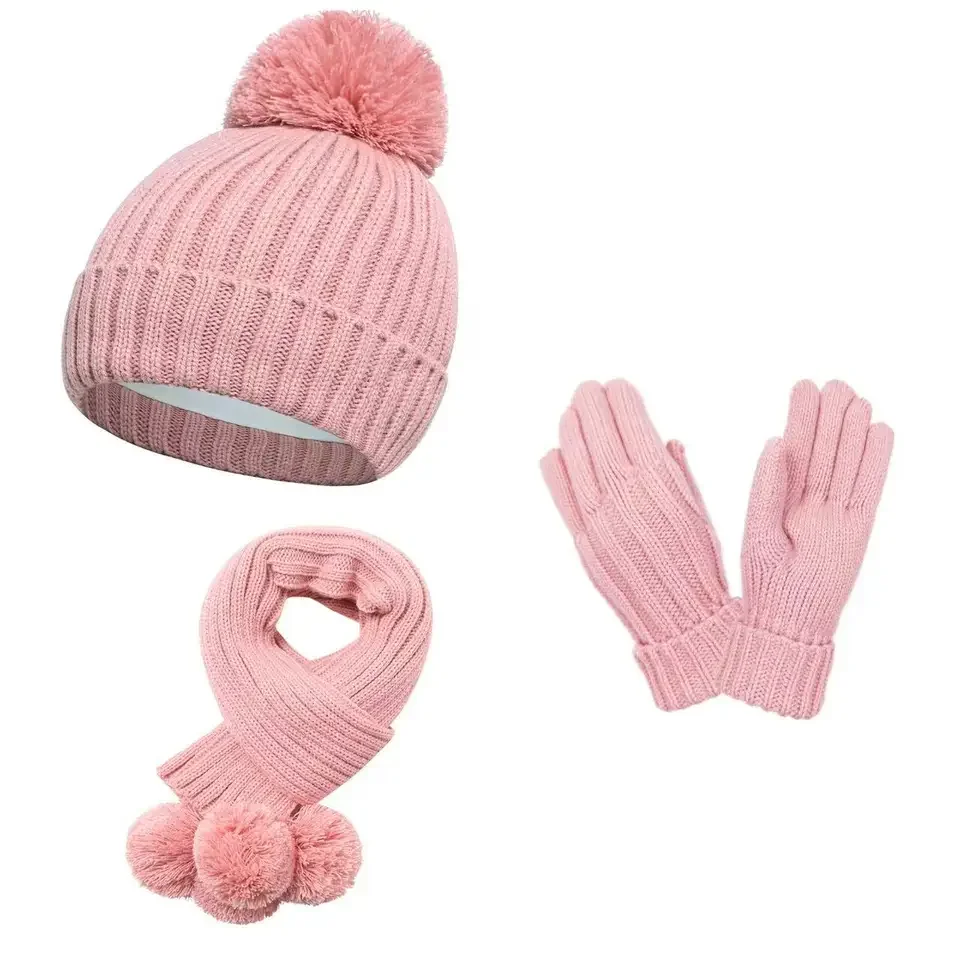 6PCS 어린이 모자 스카프 장갑 세트 소년 소녀를위한 겨울 따뜻한 니트 보닛 장갑
