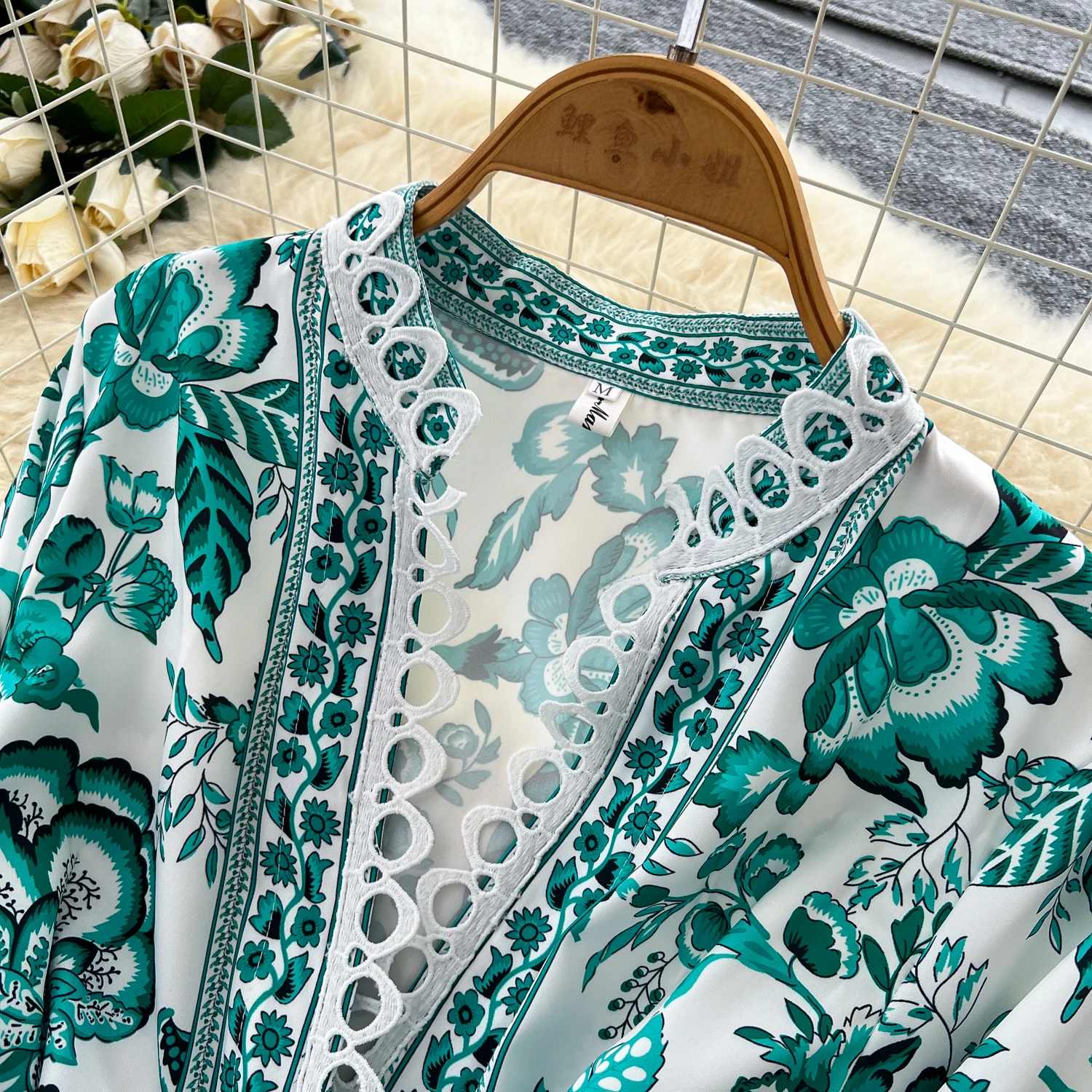 Chic vintage Sexy manica lunga stampa Criss-Cross split slim Elegante Fata moda coreana Boho Vestito estivo abbigliamento donna Abito lungo