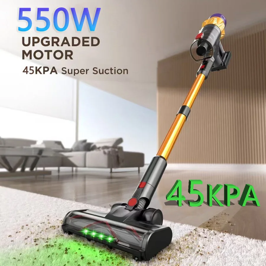 45KPA/500W Cordless Vacuum Cleaner, Stick Vac with Tangle-Resistant Design, Up to 50 Minutes, Powerful Suction, Rechargeable1.2L
