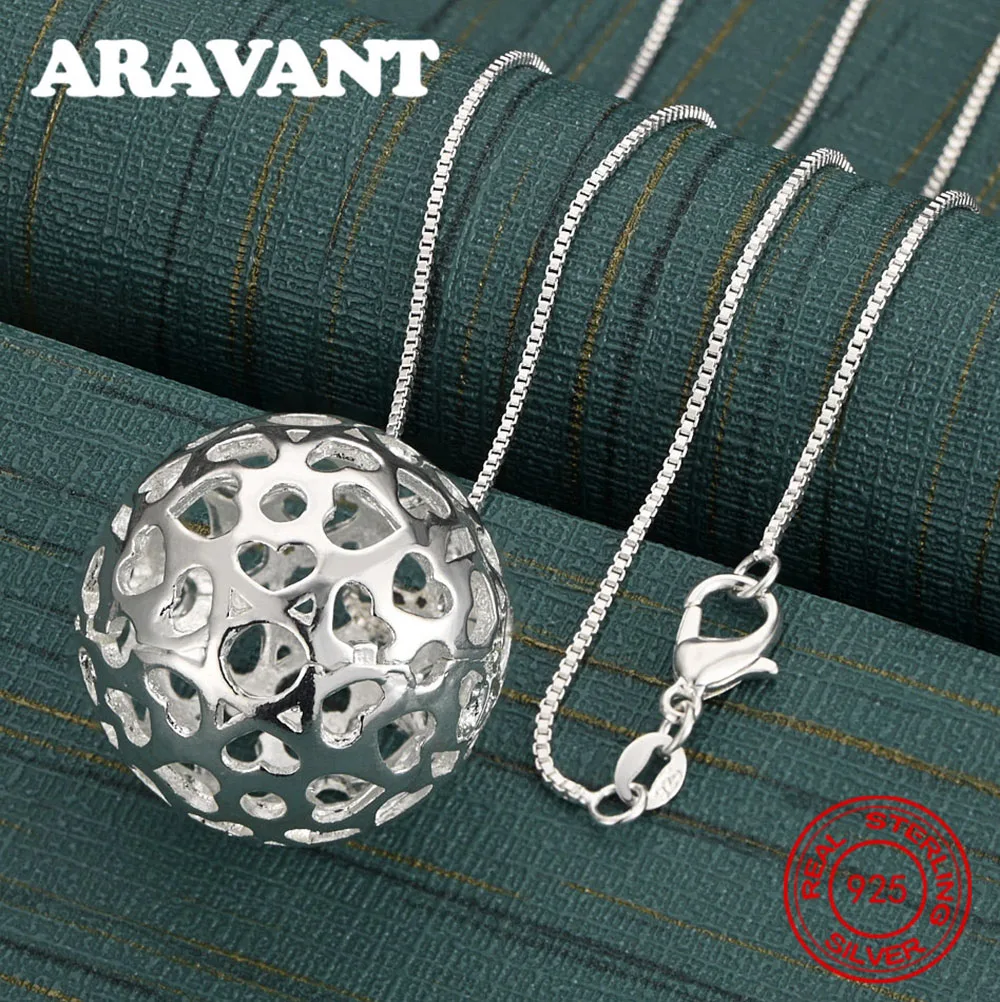 925 Sterling Silver Openwork Heart-Shaped Ball Pendant Necklace - Unique Gift, Versatile For Events And Jewelry