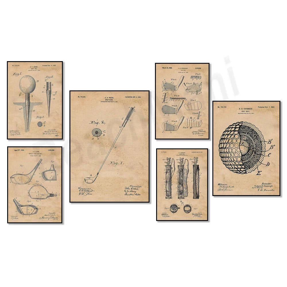 Vintage golf clubs, golf patent prints, golf art posters, home office decoration, student teacher coach gifts