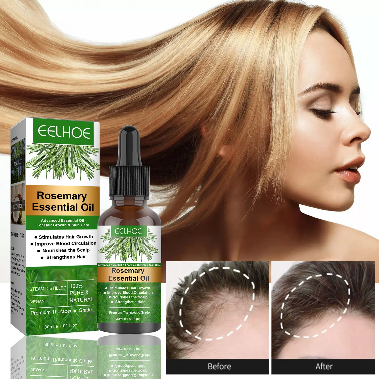 

Natural Herbal Rosemary Hair Growth Oil Fast Repair Hereditary Postpartum Seborrheic Baldness Anti Hair Loss Serum 30ml