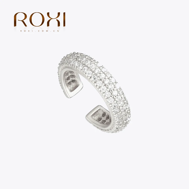 

ROXI Luxury Three Rows Zircon Stone C Shape Ear Cuff No Piercing Earrings for Women Girls Boho 925 Sterling Silver Clip Earring