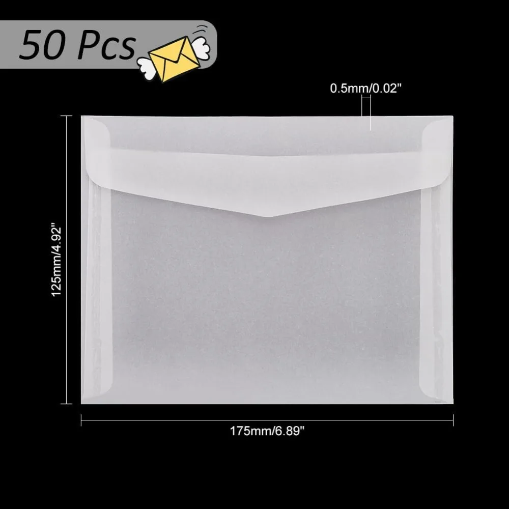 50pcs Translucent Envelopes 6.9x 4.9\'\'/17.5x12.5cm Glassine Envelopes White Clear Paper Envelopes Tissue Seed Envelopes for