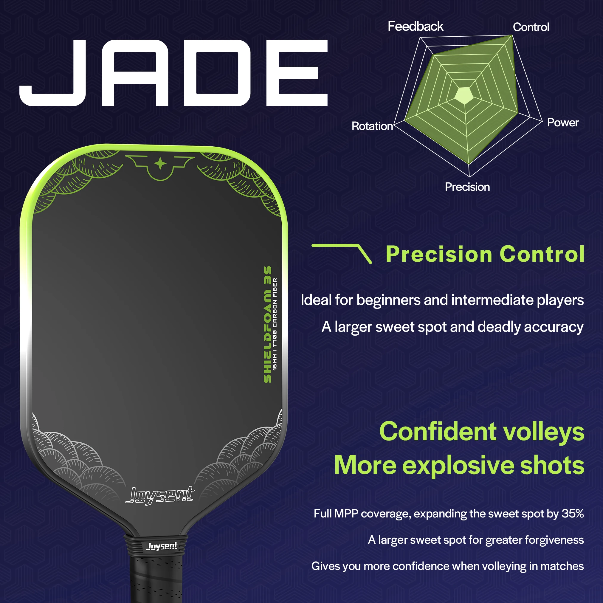 Joysent MPP Schaumkern Pickleball-Schläger Thermogeformtes T700 Rohkohlefaser 16mm Pickleball-Racket für Spin & Kontrolle für Fortgeschrittene – Detail 4