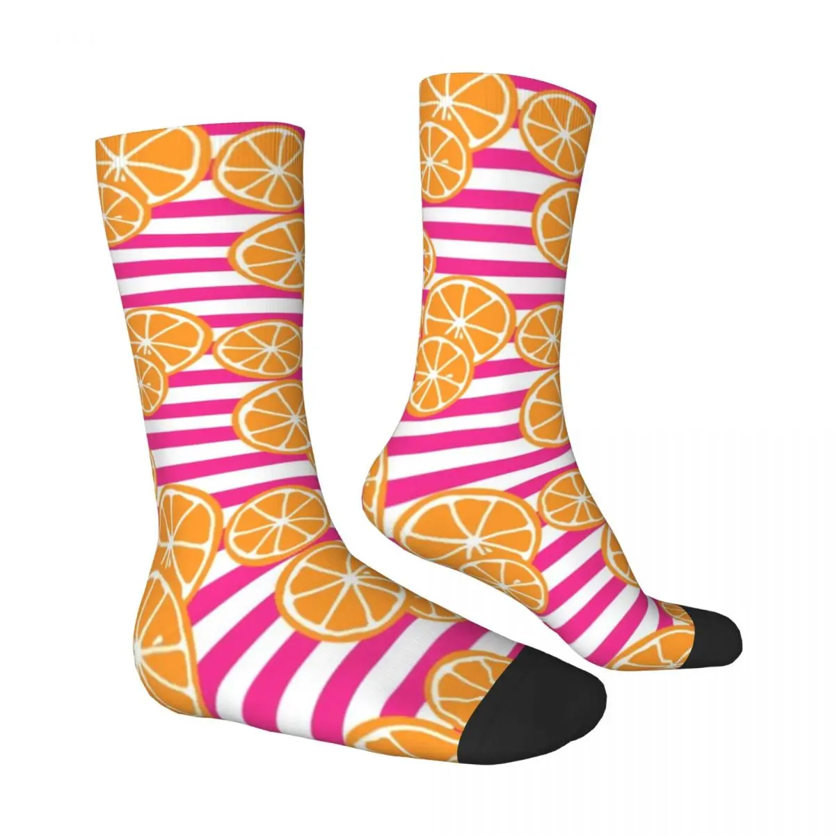 Oranges Slices Socks Pink and White Stripes Casual Stockings Winter Non-Slip Ladies Socks Quality Custom Climbing Socks