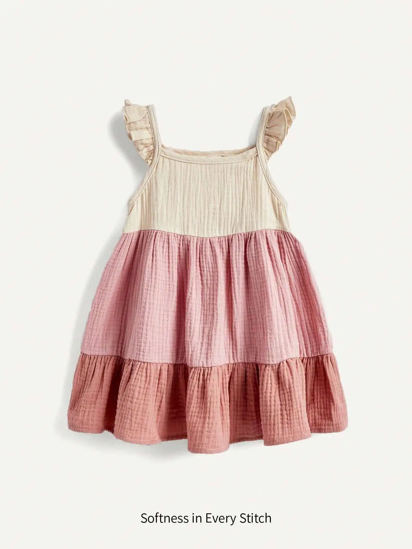 

Cozy Pixies Baby Girl Ruffle Trim Contrast Color Spaghetti Strap Dress For Summer