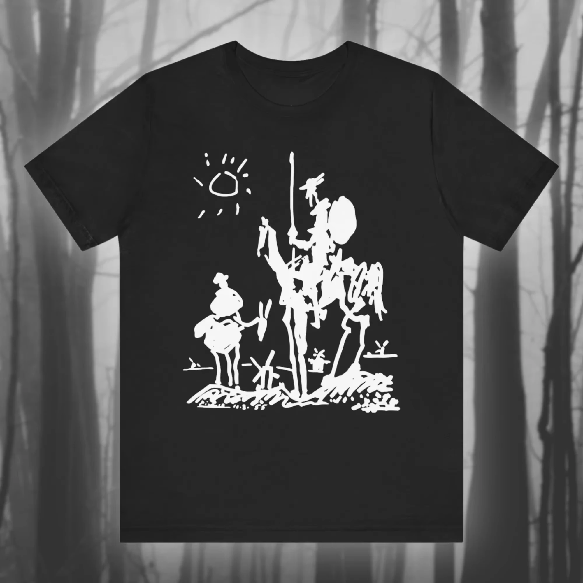 قميص دون كيشوت بابلو بيكاسو تي شيرت ميغيل دي سيرفانتس رواية إسبانية دودة الكتب رسم سريالي للجنسين جيرسي بأكمام قصيرة تي شيرت #1