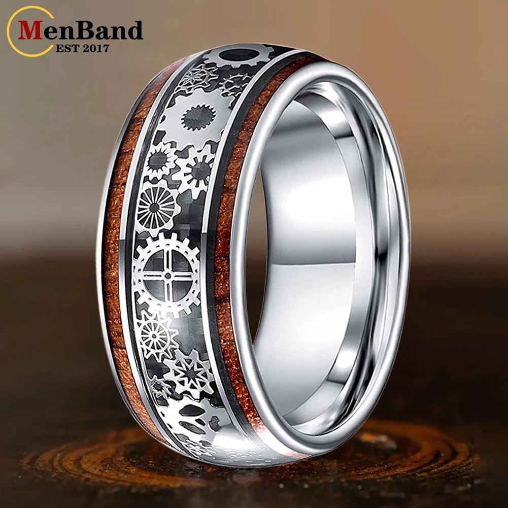 MenBand Finish 10MM Mężczyźni Kobiety Pierścień zębów Wolframowa obrączka ślubna z kopułką z drewnianą wkładką Komfortowy krój Rozmiar 7-15