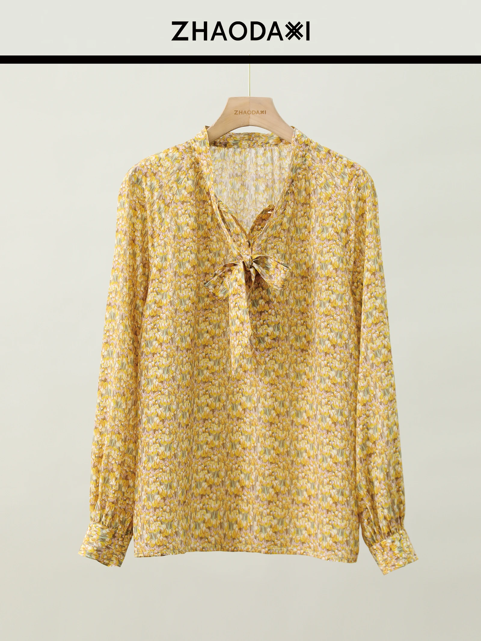 

Zhaodaxi Silk irt, повседневный топ с узлом и цветочным принтом, женский топ премиум-класса Faion, весна 2023, для поездок на работу, стандартная длина