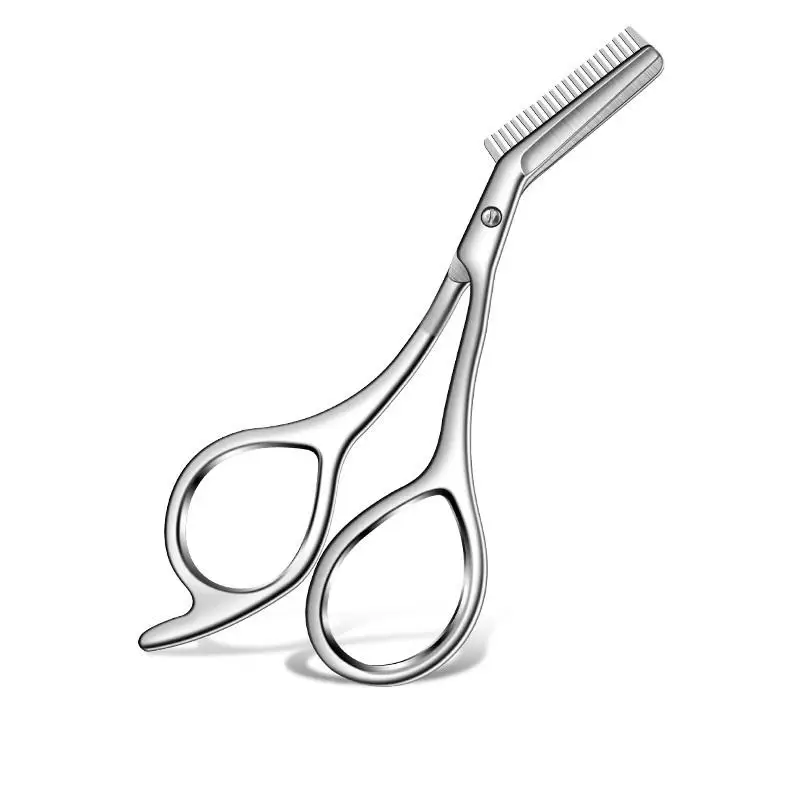 1Pcs Stainless Steel Eyebrow Scissors Anti Slip Safety Trim Tool 2 in 1 Comb and Shear Beauty Makeup Scissors for Women
