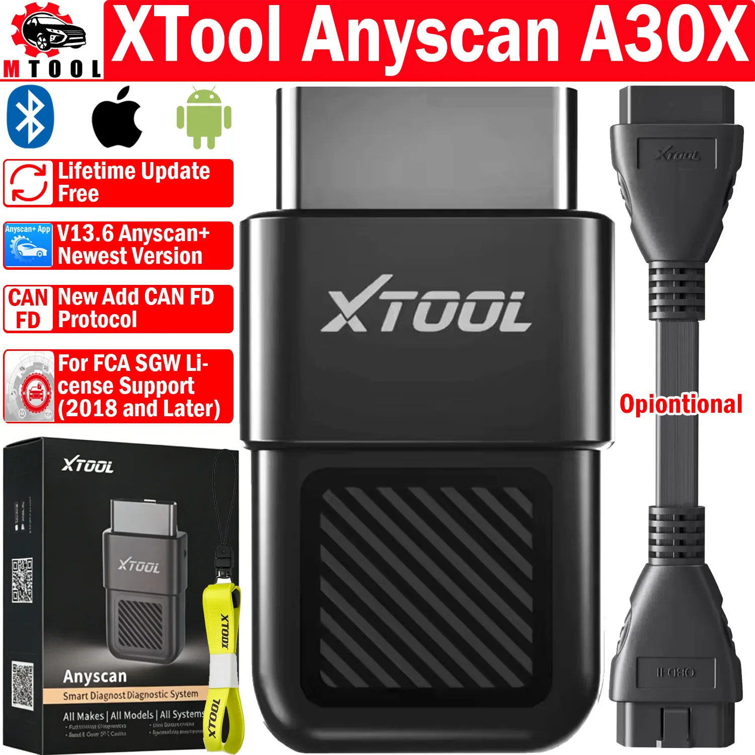 XTOOL A30X Bluetooth Car Diagnostic Tool 26+ Reset Service Code Reader Diagnostic SGW For FCA with Secure Gateway Access PK A30M