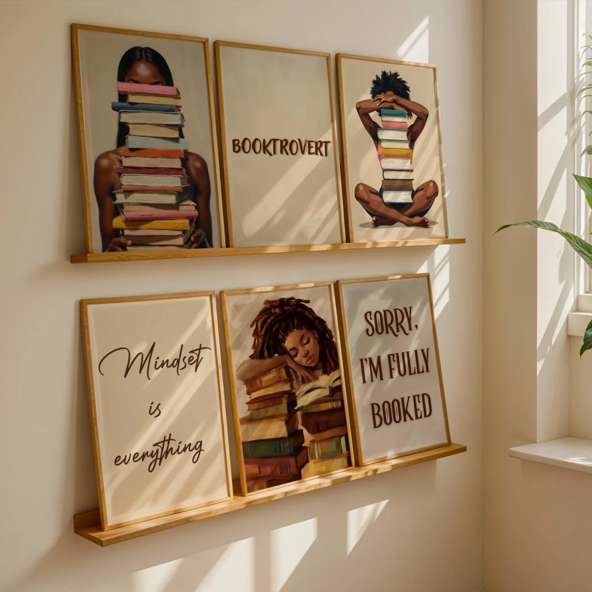1/6pcs Black Woman Reading Canvas Prints Poster Inspirational Bookish Art Prints Living Room Reading Nook Wall Art Home Decor