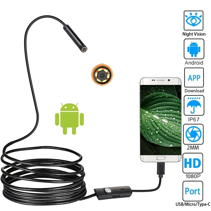 USB Endoscope Camera Type-C Android Flexible Snake Hard Wire 1M 5M Cable Inspecte Camera Borescope for Home Repair Inspection