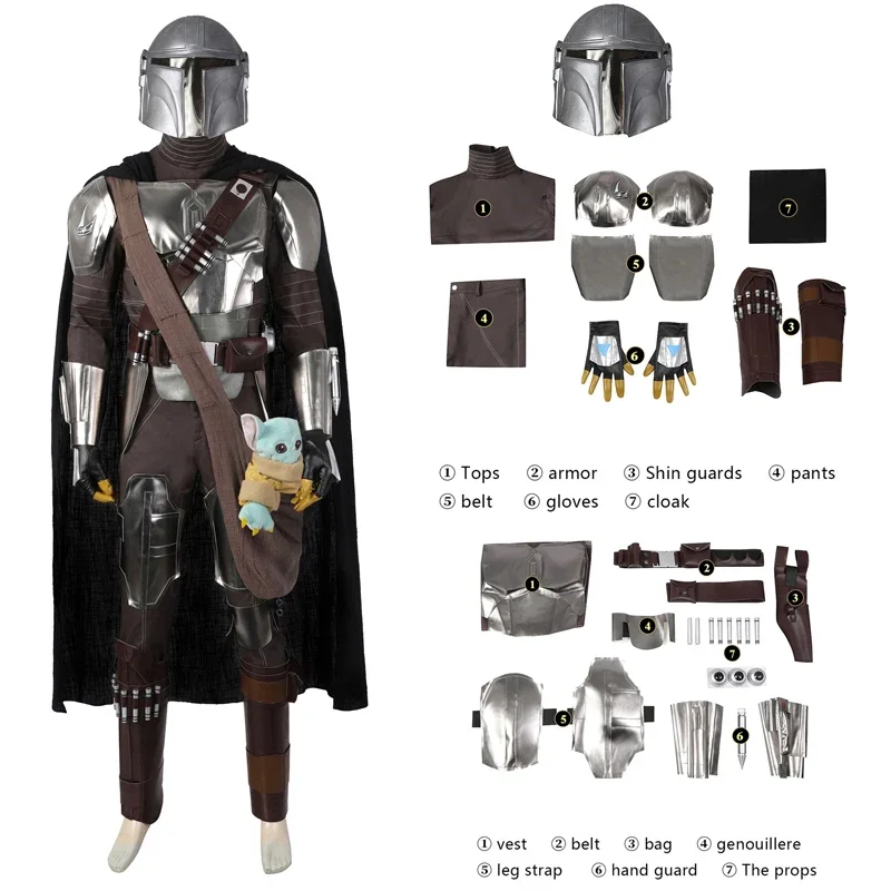 Volwassen Man Mandging Cosplay Kostuum Halloween Din Jarin Lederen Cosplay Kostuum Battlesuit Kostuum Vest Hand Guard Accessoires