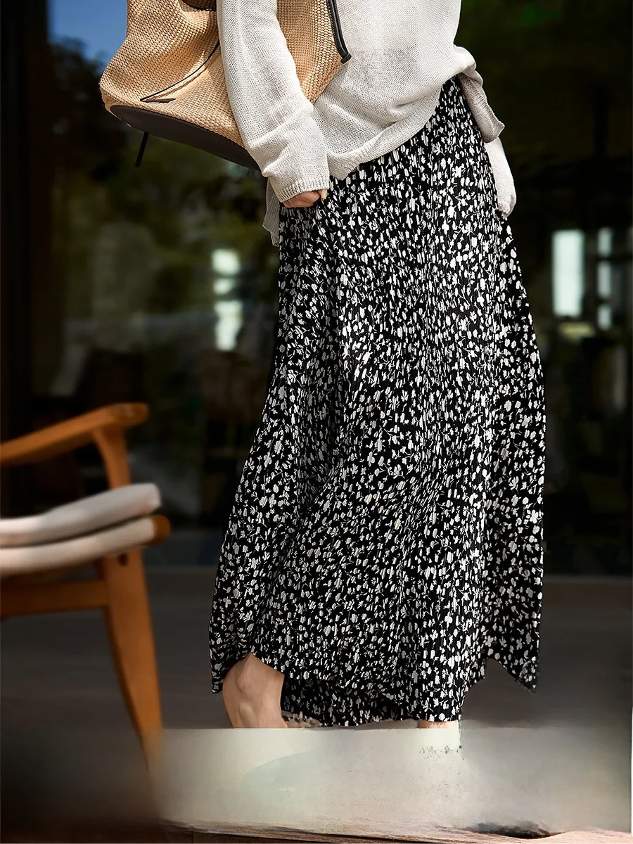

Elegant Floral Print Midi A-Line Skirt Casual High Waist Polyester Fiber Spring Summer Autumn Season Women's Skirt Xhange