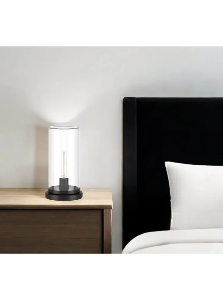 **13-Inch black metal desk lamp, transparent cylindrical lampshade, touch dimming 5w bedroom office desk lamp