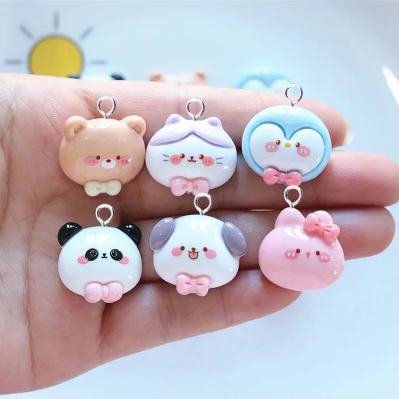 10pcs Cartoon Animals Head Charms for Jewelry Making Resin Rabbit Bear Panda Cat Pendant Craft Diy Earrings Keychain Finding