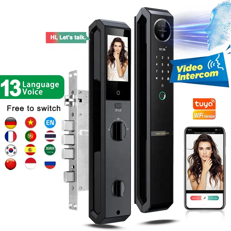 Outdoor Tuya 3D Face Recognition Digital Lock For Home Keyless Video Intercom Waterproof Smart Door Lock With Fingerprint