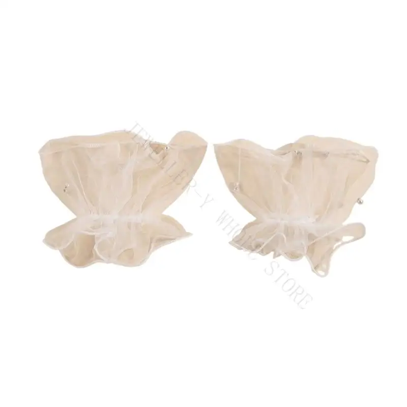 R7UF Lace Pearls Arm Covers Soft Ruffle Trim Wrist Cuffs Sleeves for Evening Dress Use
