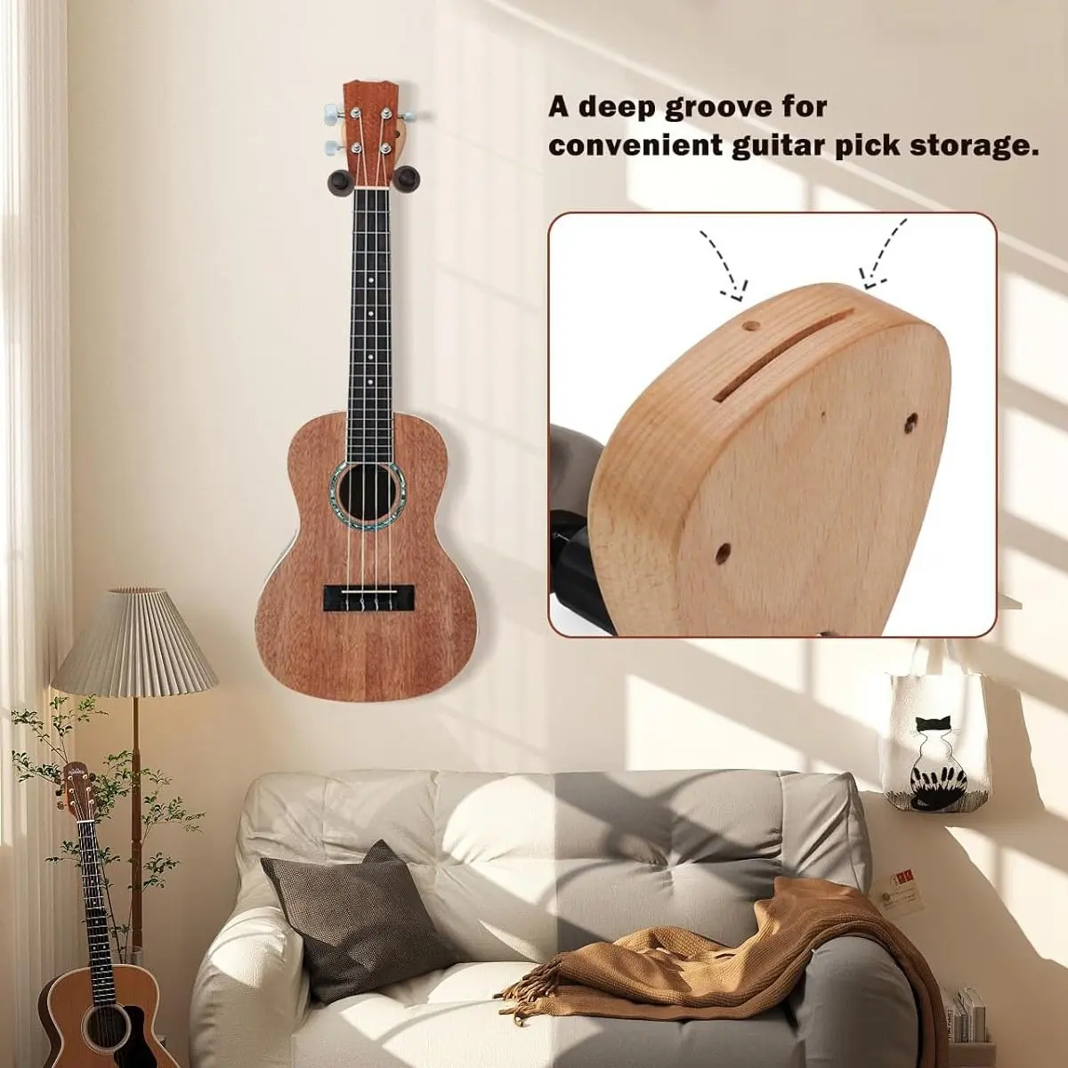 (ABYM) Guitar Wall Mount Holder with Humidity Monitoring Guitar Hanger Hook for Acoustic, Electric, Ukulele, Bass with 5 Picks