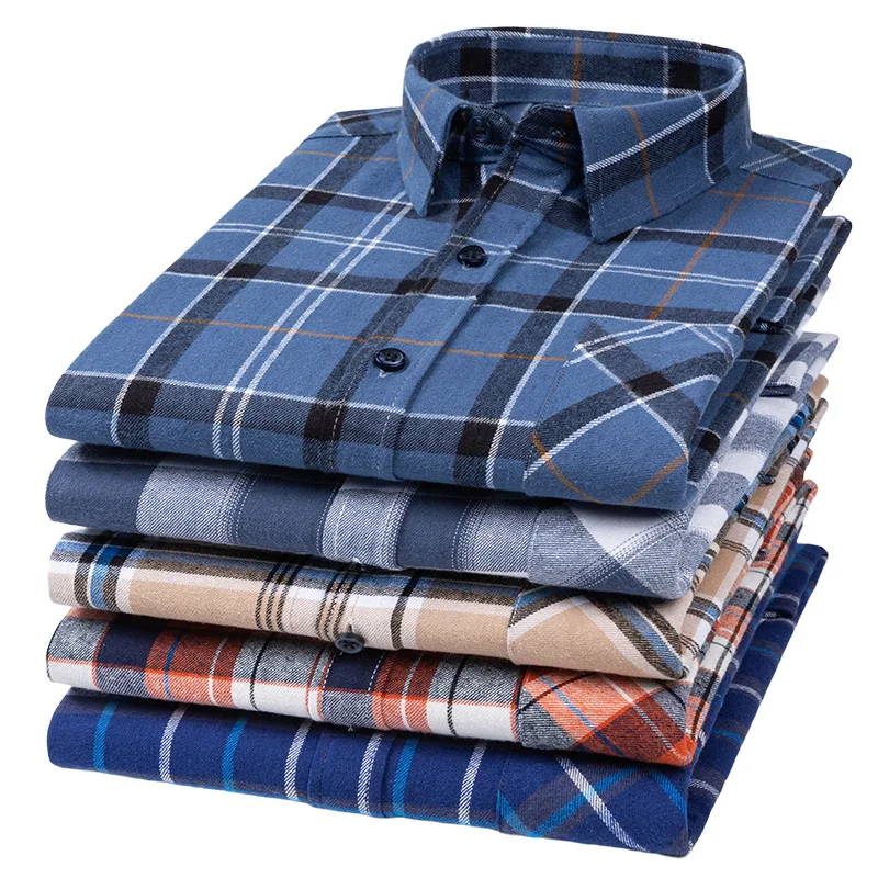 

Men's Spring and Autumn Pure Cotton Sanding Plaid Long Sleeve Shirt Casual New Fashion Button Daily Outdoor Home Men's Wear Top