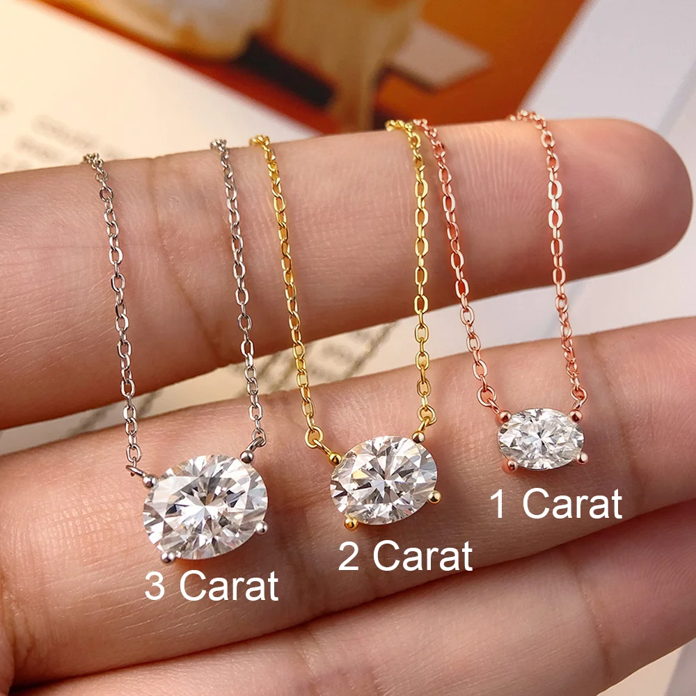 COSYA 1/2/3CT Oval Cut Moissanite Necklace For Women S925 Silver Plated 18K Gold East West Solitaire Diamond Chain Fine Jewelry