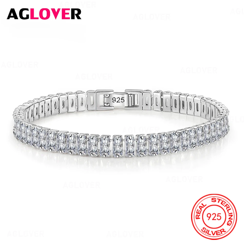 

AGLOVER 925 Sterling Silver Square Zircon Bracelet Women's Exquisite and Elegant Engagement Jewelry
