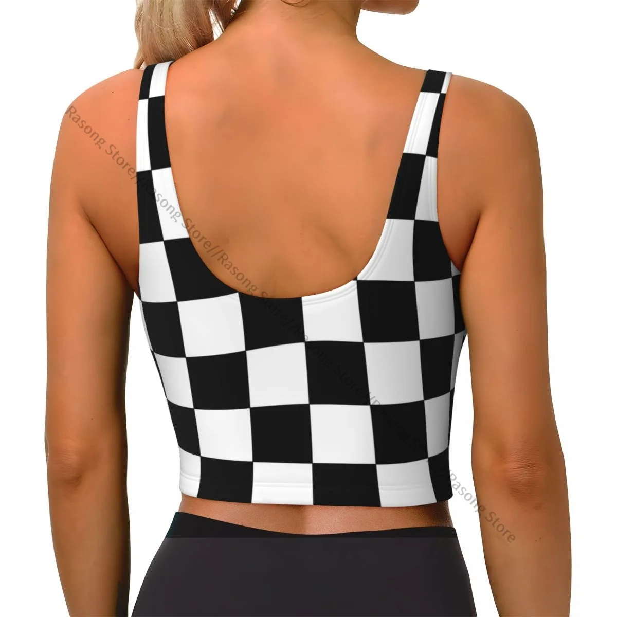 Women Sexy Sports Vest Chess Board Illustration Female Streetwear Sport Lingerie Tee Crop Top