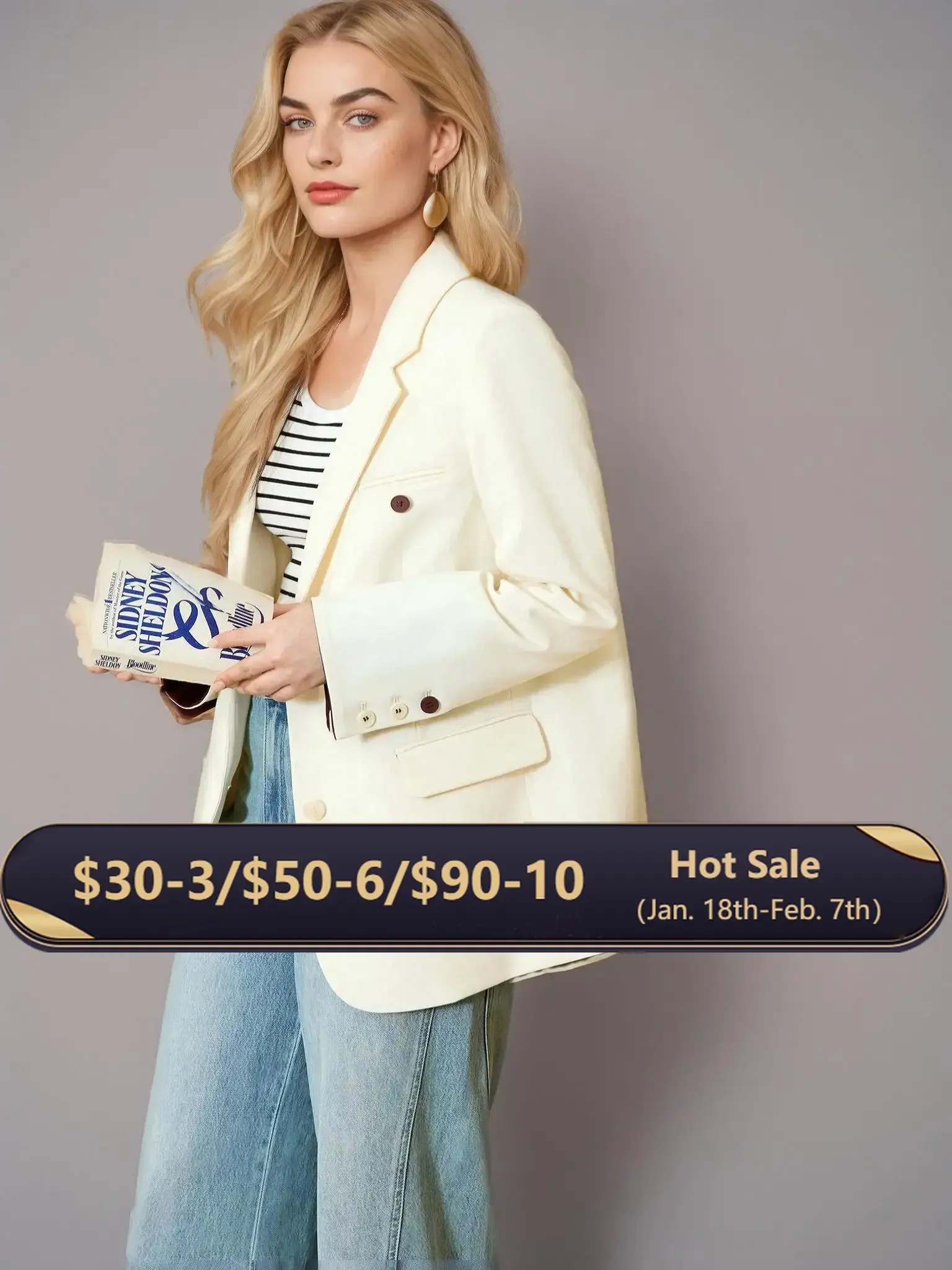 DUSHU Plus Gray Blazer Jacket For Women 2025 Spring New Design Elegant Style Commuter Coat Chic Outwear Office Lady 25DS81036