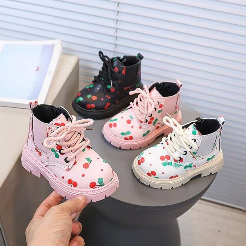 

Girls Short Boots Korean Style Side Zipper Kids Anlke Boots Soft Bottom Comfortable 2025 New Children Leather Boots Sweet Cute