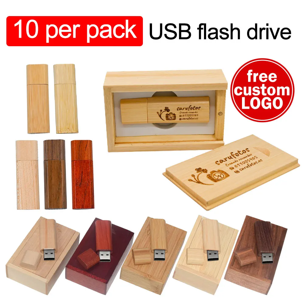 

10PCS wholesale Wooden Usb 2.0 Flash Drive 128GB 64GB Wedding Gift Pen Drive 32GB 16GB 8GB 4GB U Disk Free Custom Logo