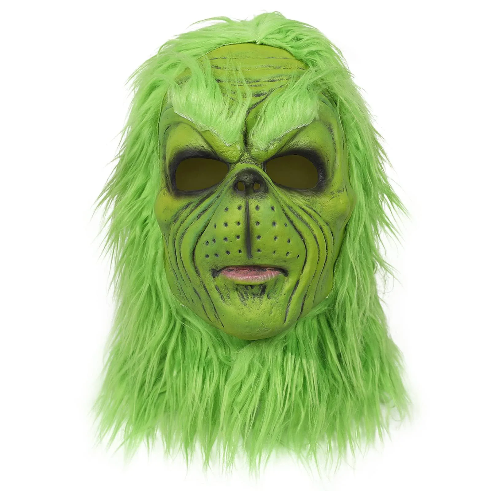 Creepy Green Hairy Creature Latex Full Mask, Unique Monster Look, Fun Cosplay Prop for Christmas and Halloween Themed Parties