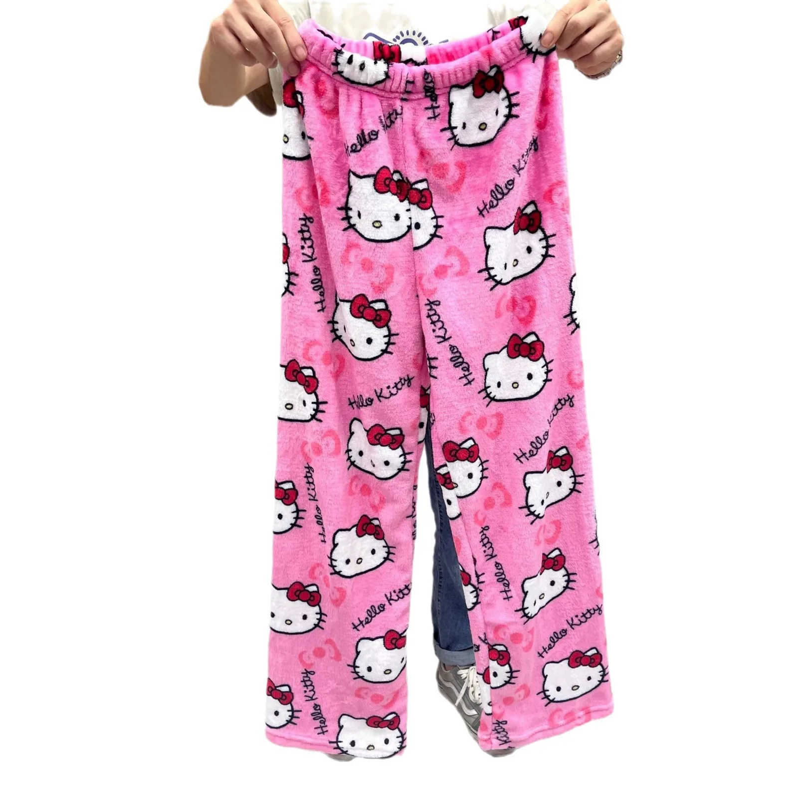 Sanrio Hello Kitty Pajamas Halloween Flannel Fashion Trouserswomen Kawaii Woolen AnimeCartoon Casual HomeAutumn Pajama Pant