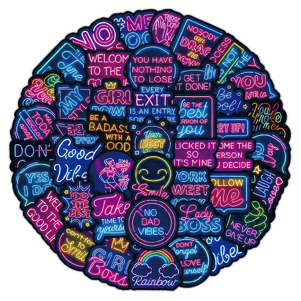 

10/30/52pcs Cool Neon Inspirational Graffiti Stickers Decals DIY Motorcycle Phone Stationery Motivational Phrases Sticker Decor