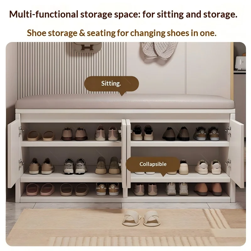 This Solid Wood Multi-Functional Shoe Cabinet Combines Hidden Storage Space With an Open Shoe Rack.