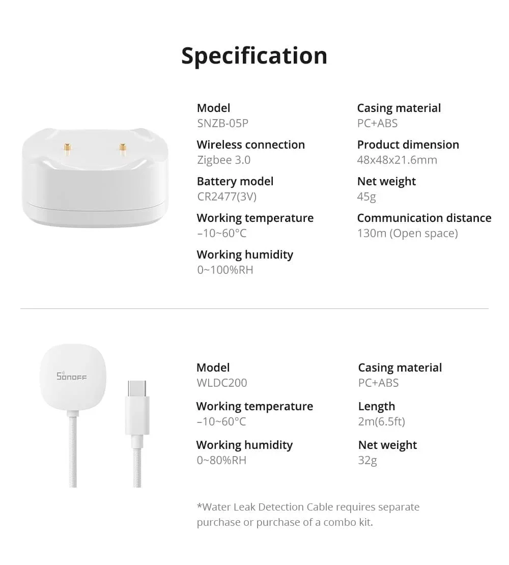 SONOFF SNZB-05P Zigbee 3.0 Детектор утечки воды IP67 Водонепроницаемый пульт дистанционного управления Приложение EWelink Умный дом с Alexa Google Home