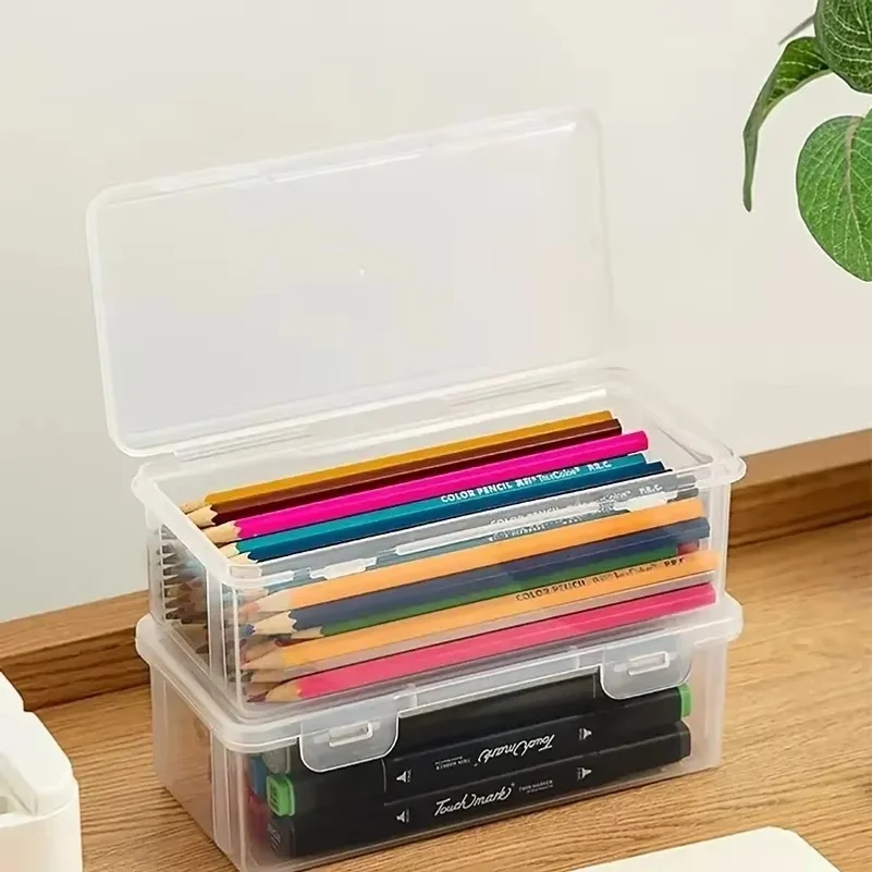 Transparent PP Storage Boxes with Lids, Used for Storing Office Supplies, Pencils, and Crafts