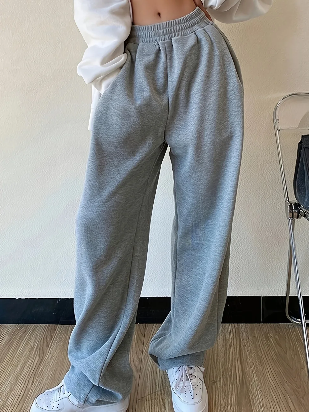 بنطال ركض مريح بأرجل مستقيمة بلون عادي لملابس الخريف والشتاء النسائية #2