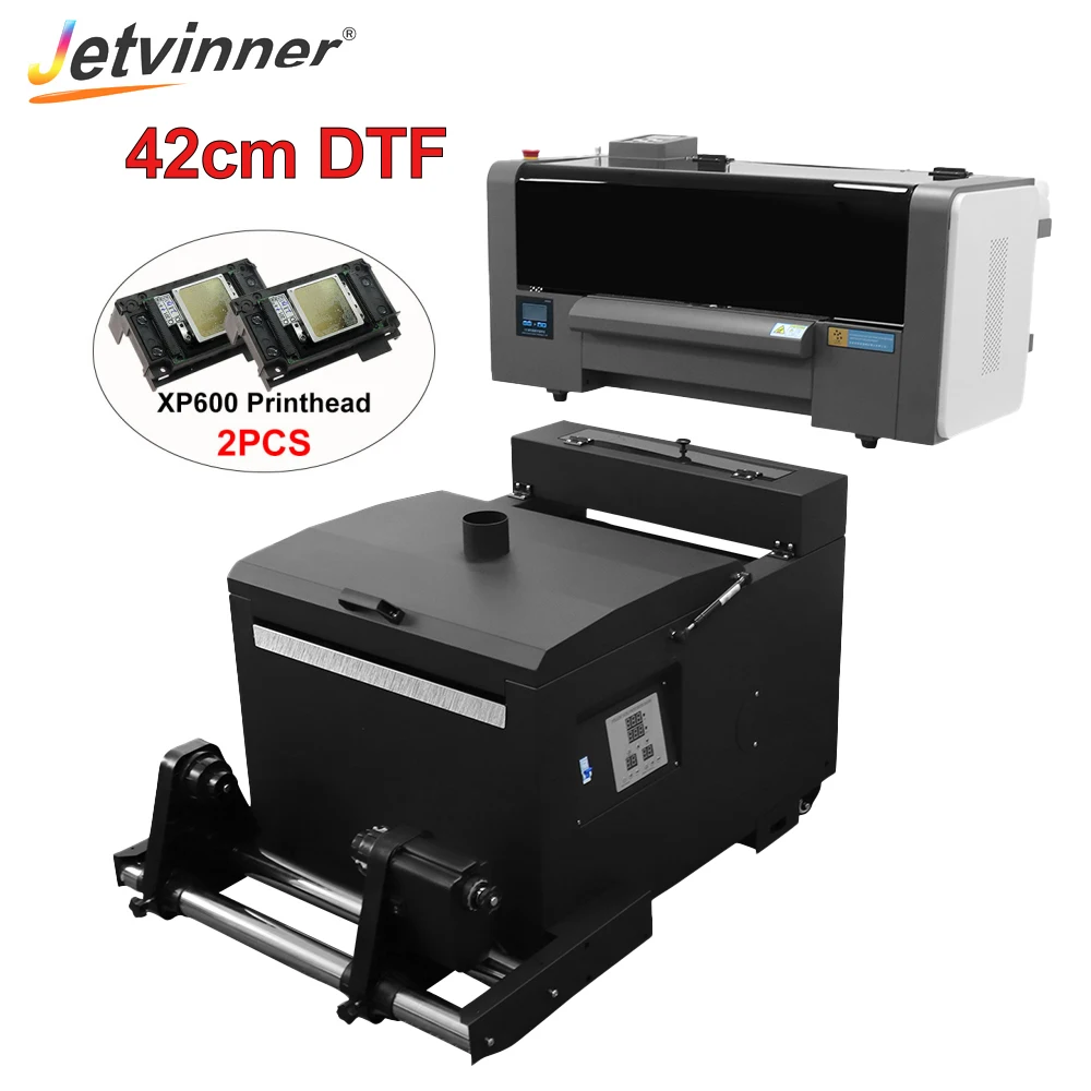 Jetvinner A2 DTF Printer With Powder Shaking Machine 2pcs XP600 Print Head For PET Film Heat Transfer Printing Machine
