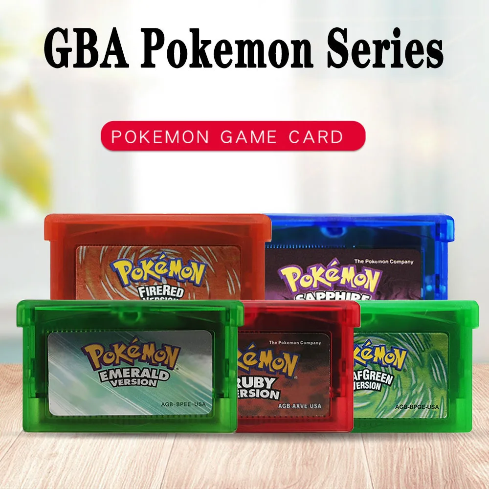 GBA Game Cartridge 32-bit Video Game Console Card Pokemon Esmeralda Zafiro Verde Hoja Rubi Rojo Fuego Version For GBA/NDS