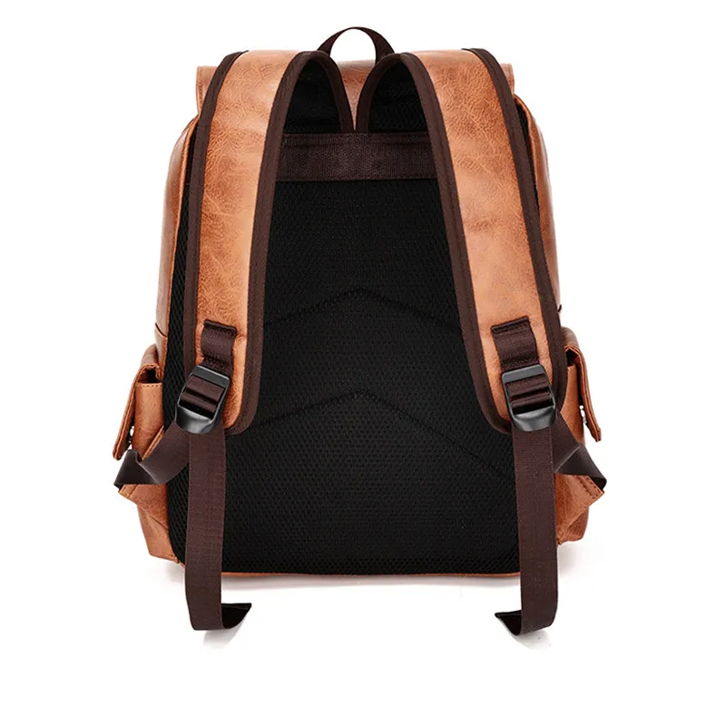 High Quality PU Leather Men\'s Backpack Vintage School Bag For Boys Large Capacity Laptop Bag Multifunction Man Travel Backpack