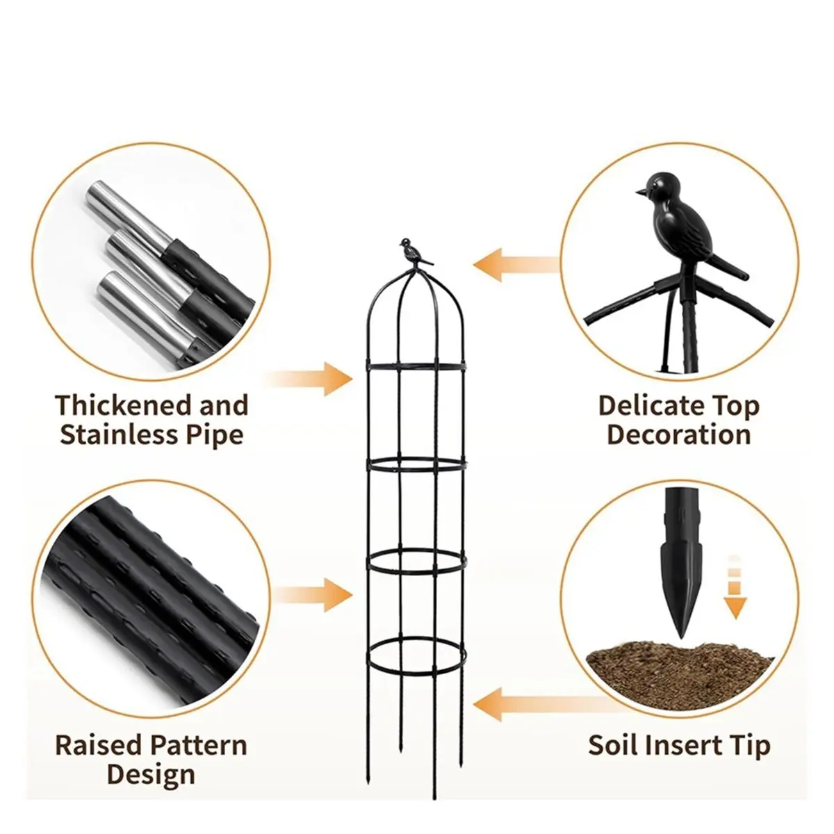 giftnew Garden Obelisk Trellis for Climbing Plants Outdoor, 6FT Adjustable Metal Plant Support with 3 Decorative Tops