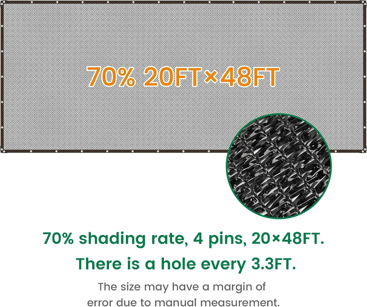 Shade Cloth, 20FT X 48FT 70% Black Outdoor Woven Sun Shade with Grommets, Durable Breathable Netting Shading Antifreezing for Patio, Garden, DIY Home, Plants Cover, Greenhouse, Dog Kennel