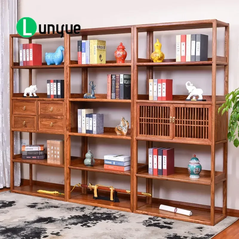 Solid Wood Rosewood Bookshelf Multi Layer Floor Standing Bookcase Chinese Style Hedgehog Red Sandalwood Storage Shelf for