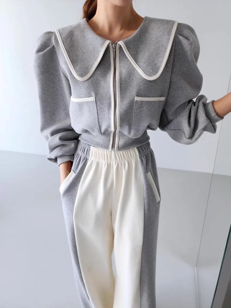 Faionable Double ket ort Felpa Jaet Set di pantaloni casual a gamba dritta invernale da donna a vita alta