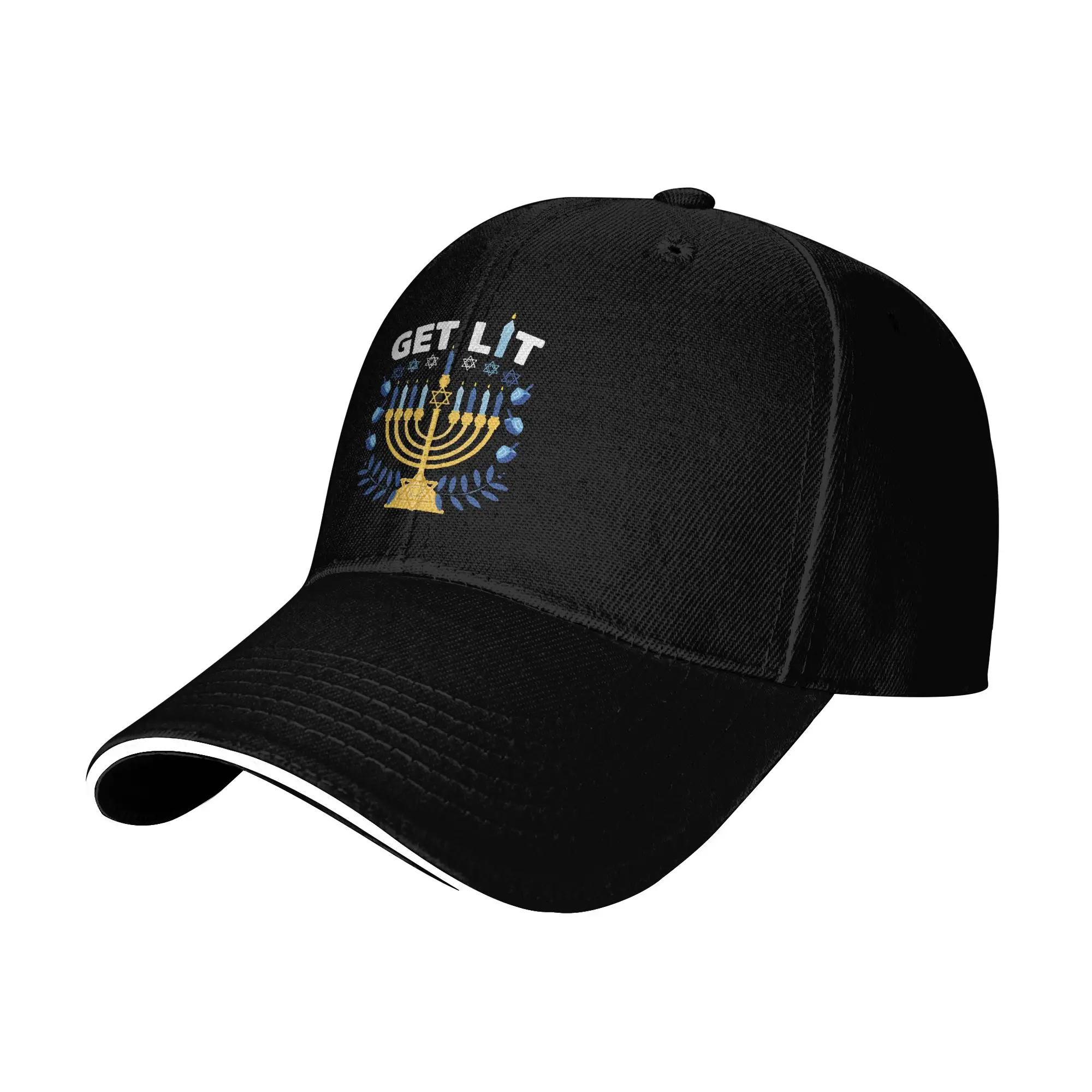 Get Lit Hanukkah Baseball Cap Vintage  Sandwich Caps Unisex Style Adjustable Sun Hat Travel Gift