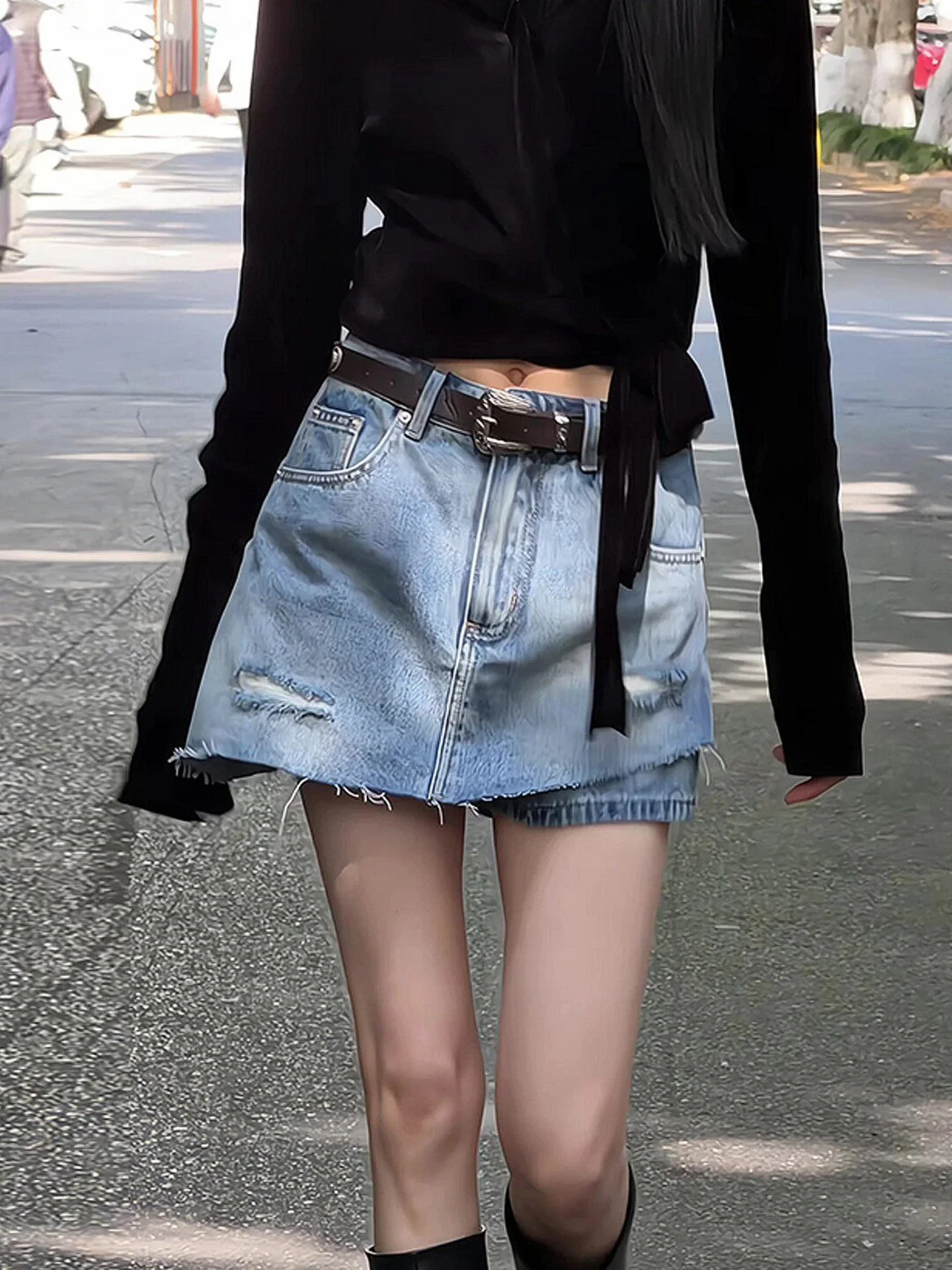 High Waist Distressed Frayed Hem Denim Skirt Pants Women Summer New Style plus Size Slimming Short Pants Casual A-Line Skirt